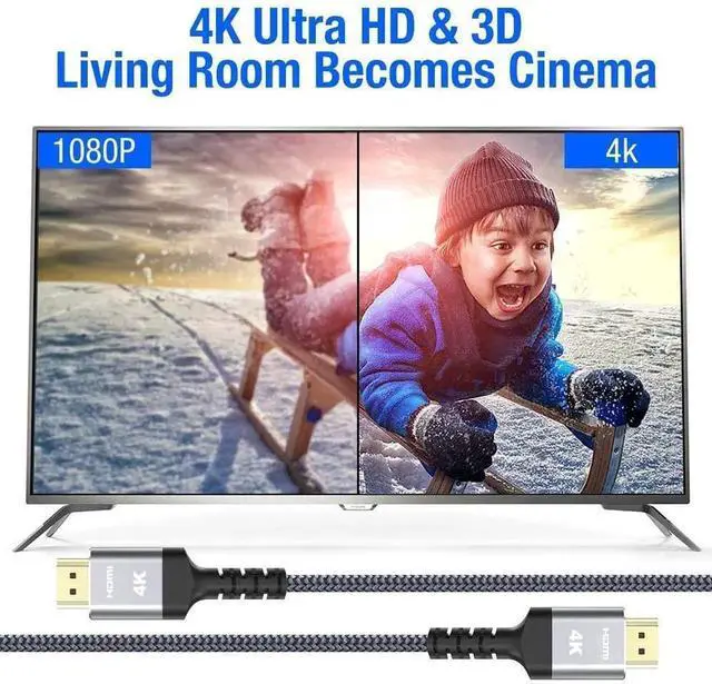 Alt view image 4 of 7 - 50FT 4K HDMI 2.0 Cable, 18Gbps High Speed Braided Cord, Supports 1080P 30Hz HDR 3D HDCP 2.2 ARC, Compatible with PS4 PS5 Roku TV HDTV Blu-ray Player