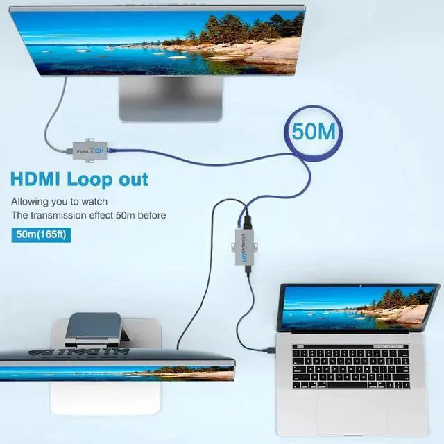 Alt view image 6 of 7 - HDMI Extender Over Ethernet Cat5e/Cat6 Kit, 1080P@60Hz Up to 164ft with HDMI Loop Out & POE Function, Includes Transmitter and Receiver