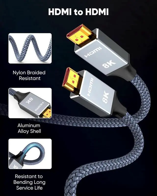 Alt view image 5 of 7 - 50ft 8K Fiber Optic HDMI 2.1 Cable, 48Gbps High Speed Grey Cord, 8K@60Hz 4K@120Hz 2K@240Hz 144Hz HDR eARC DTS:X HDCP 2.2&2.3, Compatible with PS5 PS4 TV Gaming Console Monitor