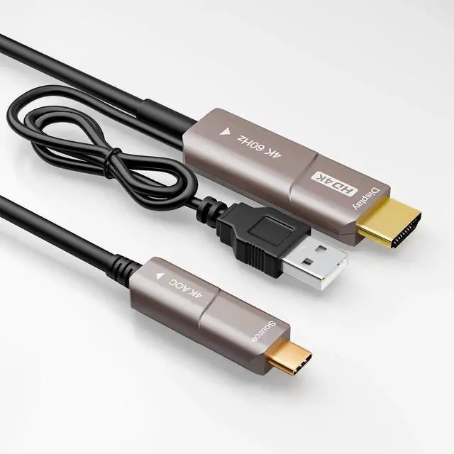 Main image of 10M USB C to HDMI Optical Cable, USB 3.1 Type C to 4K HDMI Cord, Thunderbolt 3/4 Compatible Active Optical Cable for MacBook Pro Air, Laptop Monitor TV Projector F0402-AOC-10M