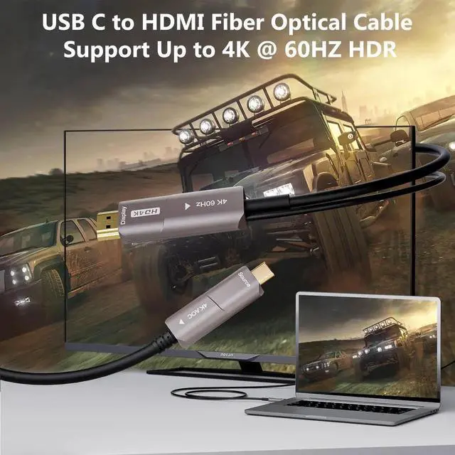 Alt view image 4 of 7 - 10M USB C to HDMI Optical Cable, USB 3.1 Type C to 4K HDMI Cord, Thunderbolt 3/4 Compatible Active Optical Cable for MacBook Pro Air, Laptop Monitor TV Projector F0402-AOC-10M