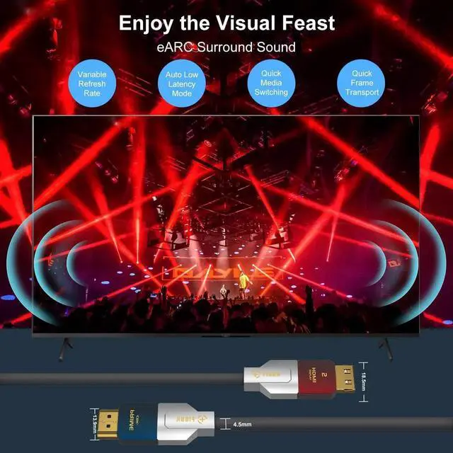 Alt view image 2 of 6 - FIBBR 8K HDMI Fiber Optic Cable 16FT/5M, CL3 Rated In-Wall HDMI 2.1 Cable, 48Gbps High Speed, 8K@60Hz 4K@120Hz/144Hz HDR10 eARC Dolby HDCP 2.2&2.3, Compatible with PS5 Xbox Series X RTX 3080 HDTV