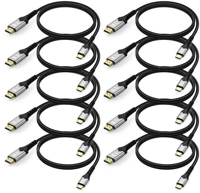 Main image of USB C to HDMI Cable 3ft 10-Pack, 4K@30Hz 1080P@120Hz One-Directional Type C Thunderbolt 3/4/5 to HDMI Cord, Compatible with Phone iPad PC Laptop to Monitor TV Projector