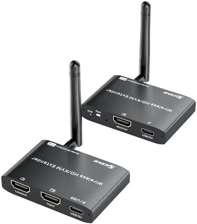Main image of 200M/650Ft Wireless HDMI Transmitter and Receiver, 1080P@60Hz Wireless HDMI Extender with KVM, Local Loop-Out, 2.4G/5G Dual Band, Stream Video Audio from Laptop PC Camera to TV Projector Monitor