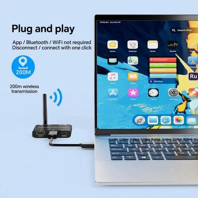 Alt view image 4 of 7 - 200M/650Ft Wireless HDMI Transmitter and Receiver, 1080P@60Hz Wireless HDMI Extender with KVM, Local Loop-Out, 2.4G/5G Dual Band, Stream Video Audio from Laptop PC Camera to TV Projector Monitor