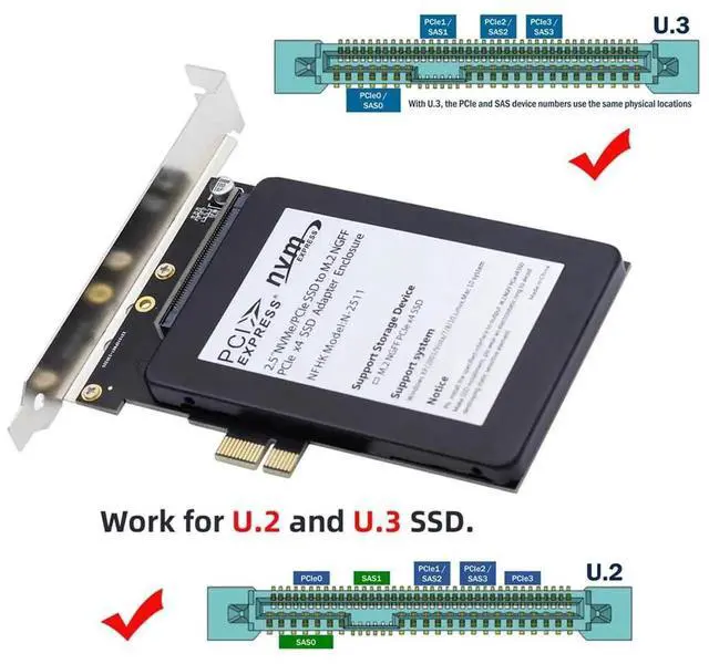 Alt view image 6 of 7 - PCIe 4.0 X1 to U.2 U.3 SFF-8639 Host Adapter Card, NVMe PCIe SSD Converter for Motherboard PM1735 SSD