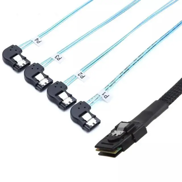 Main image of 50CM Mini SAS HD SFF-8087 to 4 Ports SATA Left Angle Breakout Cable for Server RAID Controller