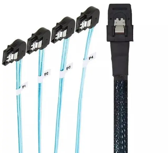 Alt view image 2 of 5 - 50CM Mini SAS HD SFF-8087 to 4 Ports SATA Left Angle Breakout Cable for Server RAID Controller