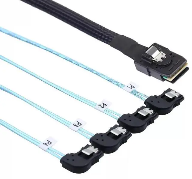 Alt view image 4 of 5 - 50CM Mini SAS HD SFF-8087 to 4 Ports SATA Left Angle Breakout Cable for Server RAID Controller
