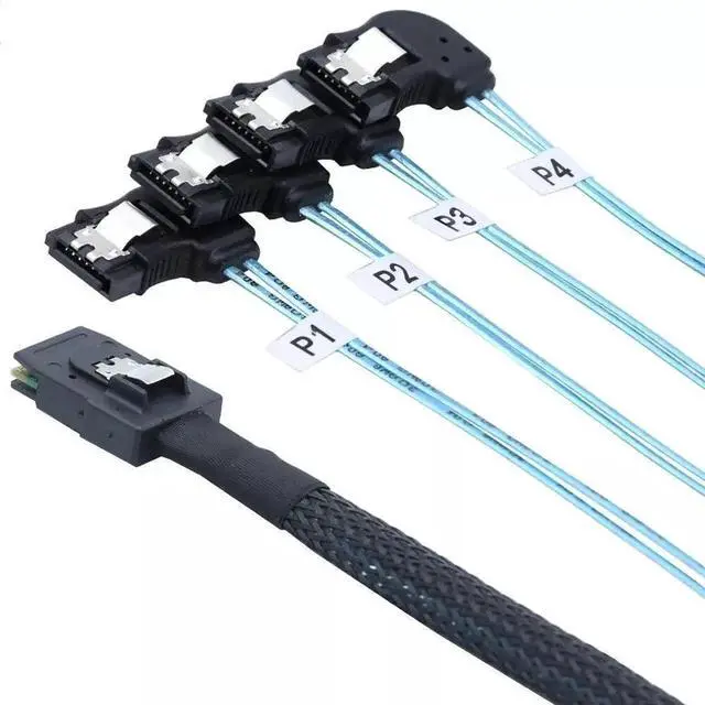 Alt view image 5 of 5 - 50CM Mini SAS HD SFF-8087 to 4 Ports SATA Left Angle Breakout Cable for Server RAID Controller