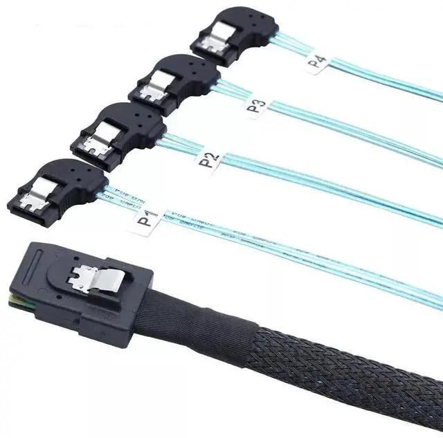 Alt view image 3 of 5 - 50CM Mini SAS HD SFF-8087 to 4 Ports SATA Left Angle Breakout Cable for Server RAID Controller