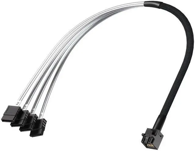 Alt view image 6 of 7 - 0.5m MiniSAS HD SFF-8643 Breakout Cable to 4X SATA, Compatible with Server JBOD Storage Tray and SAS RAID Controller