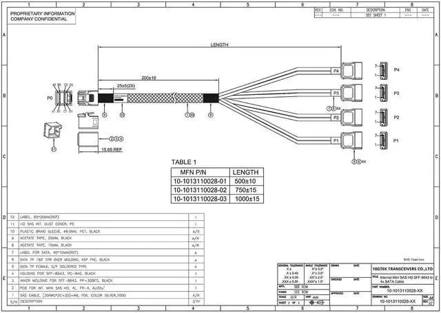 Alt view image 4 of 7 - 0.5m MiniSAS HD SFF-8643 Breakout Cable to 4X SATA, Compatible with Server JBOD Storage Tray and SAS RAID Controller