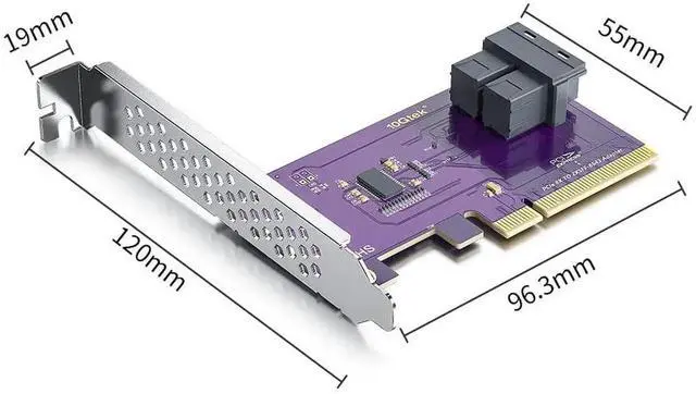 Alt view image 4 of 5 - Dual Port U.2 NVMe SSD PCIe 3.0 X8 Adapter Card, with SFF-8643 SAS Connector, Dual Bracket Design, Support Windows Linux VMware System