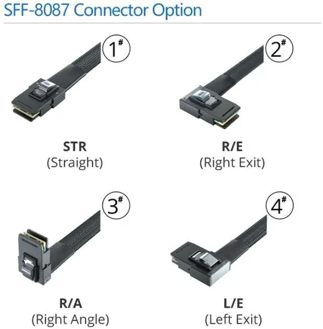 Alt view image 3 of 7 - 0.5m MiniSAS SFF-8087 Fan-Out Breakout Cable to 4x Right Angle SATA, 6Gbps High Speed for RAID Controller Server Storage Enclosure