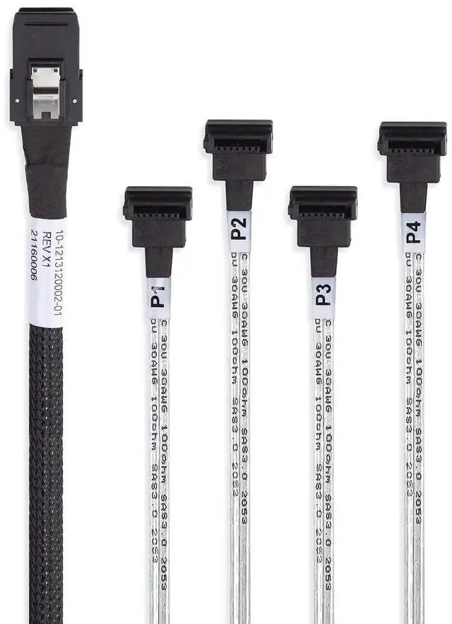Alt view image 4 of 7 - 0.5m MiniSAS SFF-8087 Fan-Out Breakout Cable to 4x Right Angle SATA, 6Gbps High Speed for RAID Controller Server Storage Enclosure