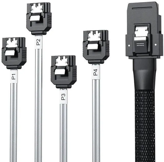 Main image of 0.5m MiniSAS SFF-8087 Fan-Out Breakout Cable to 4xSATA with Latch Clip, Compatible with RAID Controller and Server Hard Drive