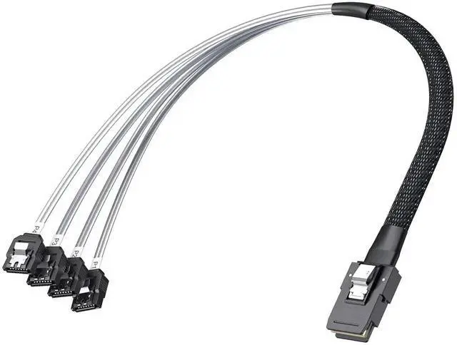 Alt view image 2 of 7 - 0.5m MiniSAS SFF-8087 Fan-Out Breakout Cable to 4xSATA with Latch Clip, Compatible with RAID Controller and Server Hard Drive
