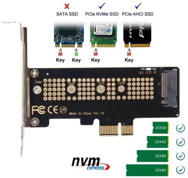 Alt view image 4 of 5 - M.2 2280 M-Key NVMe AHCI SSD to PCI-E 3.0 / 4.0 X1 Adapter Card, Low Profile Bracket for Desktop Motherboard