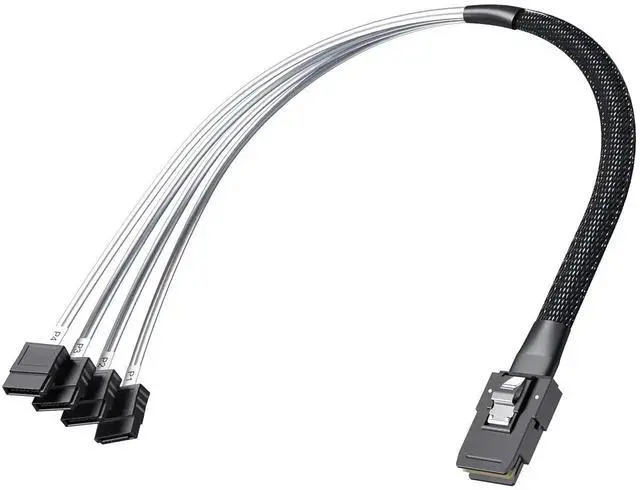 Alt view image 3 of 7 - 6Gbps MiniSAS SFF-8087 Fan-Out Breakout Cable to 4xSATA, 0.75-0.8m High Speed Cord for RAID Controller Server Storage Enclosure
