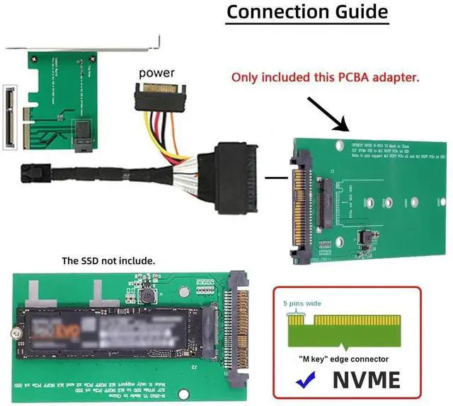 Alt view image 6 of 7 - SFF-8639 U.2 to M.2 M-Key NVMe SSD Adapter, PCIe 4.0/3.0 Converter Case for Motherboard, Compatible with Intel SSD 750 P3600 P3700