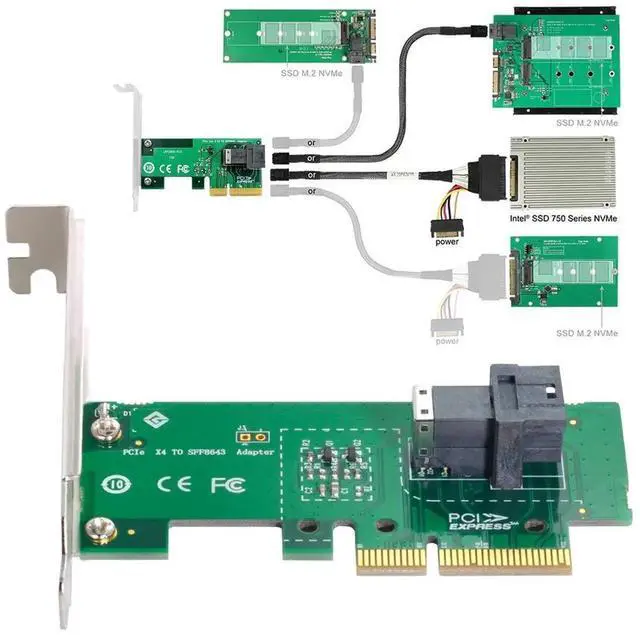 Alt view image 5 of 7 - PCIe 4X to U.2 SFF-8639 NVMe SSD Adapter Kit, Compatible with Intel 750 P3600 P3700 SSD, M.2 SFF-8643 Support for Desktop Motherboard