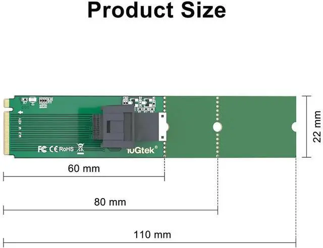 Alt view image 3 of 3 - M.2 (M Key) to SFF-8643 Adapter Card, PCIe 3.0 x4, NVMe U.2 SSD Converter