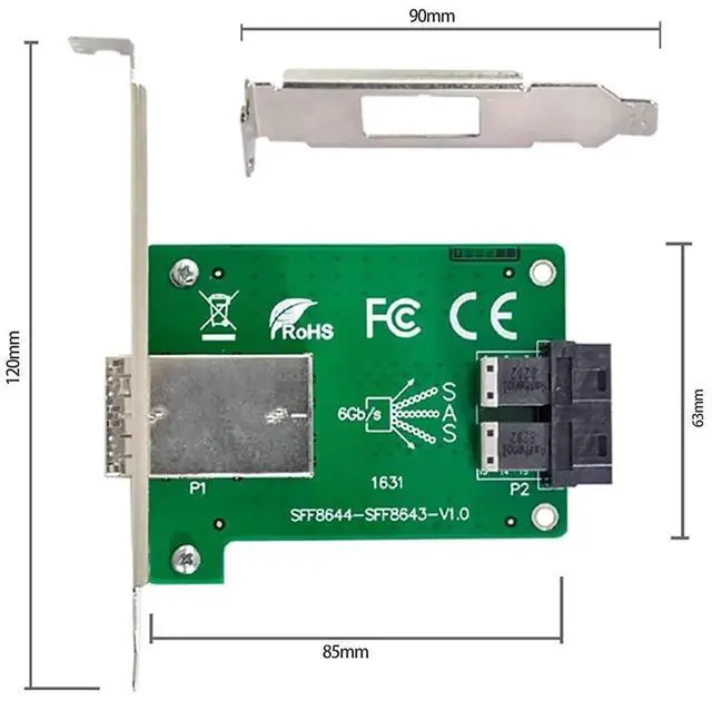 Alt view image 7 of 7 - Dual Ports Mini SAS HD SFF-8644 to SFF-8643 PCBA Female Adapter with Low Profile Bracket
