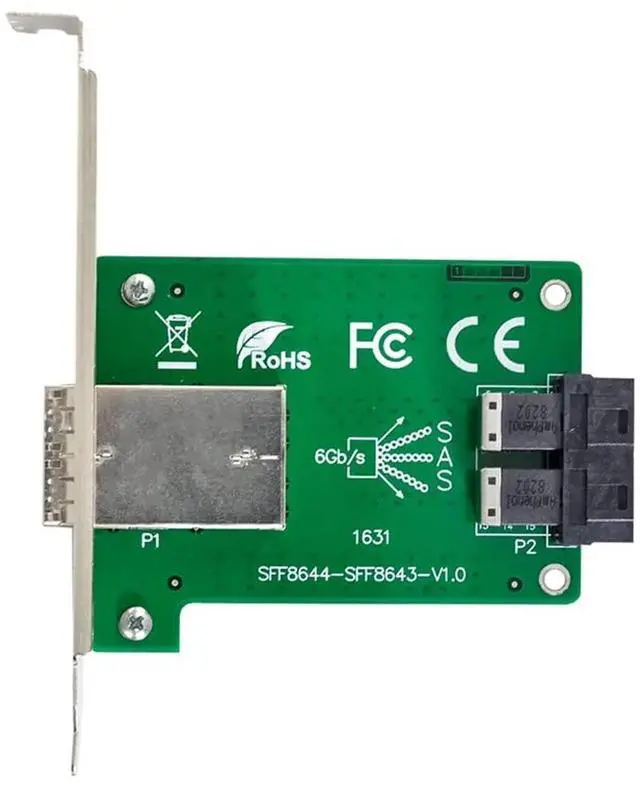 Alt view image 6 of 7 - Dual Ports Mini SAS HD SFF-8644 to SFF-8643 PCBA Female Adapter with Low Profile Bracket