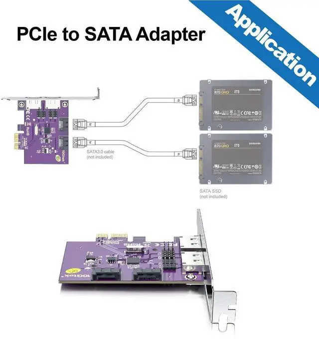 Alt view image 3 of 5 - 2 Port SATA 3.0 / eSATA 3.0 Non-RAID Controller Card PCIe X1 with 2 SATA Cables