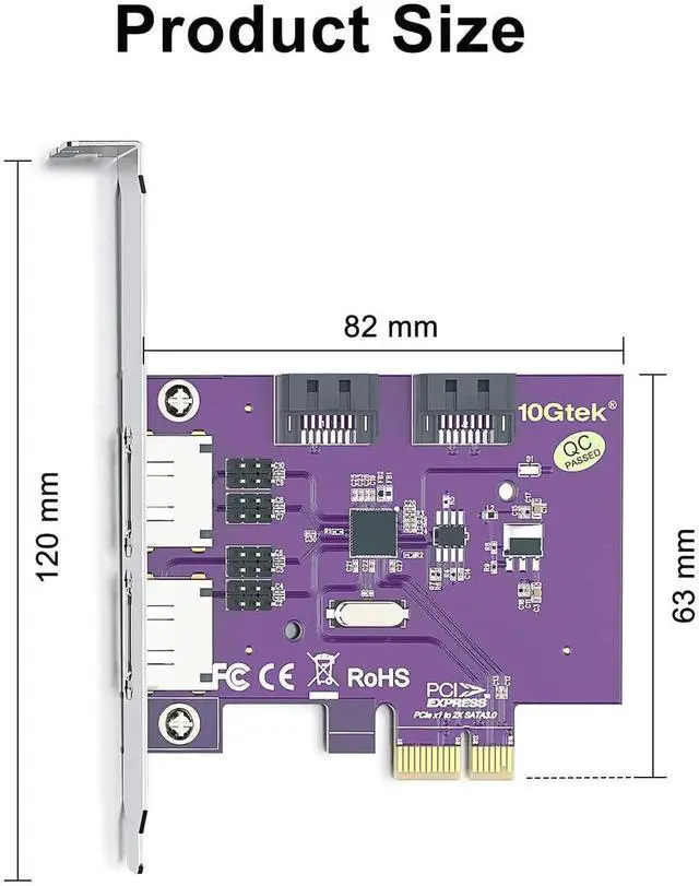 Alt view image 2 of 5 - 2 Port SATA 3.0 / eSATA 3.0 Non-RAID Controller Card PCIe X1 with 2 SATA Cables