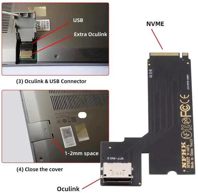 Alt view image 6 of 7 - PCIe 4.0 4X NVMe M.2 M-Key Male to Oculink SFF-8612 SFF-8611 Host Adapter, Compatible with 2022 2023 ThinkBook 14+ for SSD and External Graphics Card