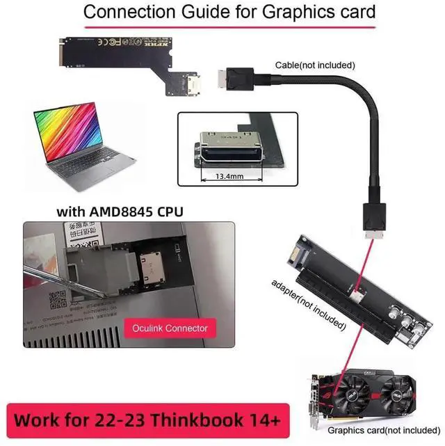 Alt view image 3 of 7 - PCIe 4.0 4X NVMe M.2 M-Key Male to Oculink SFF-8612 SFF-8611 Host Adapter, Compatible with 2022 2023 ThinkBook 14+ for SSD and External Graphics Card