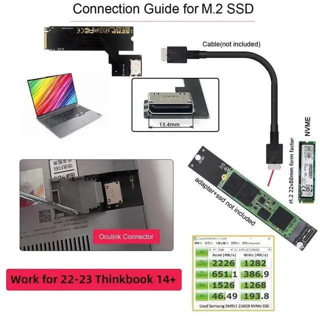 Alt view image 2 of 7 - PCIe 4.0 4X NVMe M.2 M-Key Male to Oculink SFF-8612 SFF-8611 Host Adapter, Compatible with 2022 2023 ThinkBook 14+ for SSD and External Graphics Card