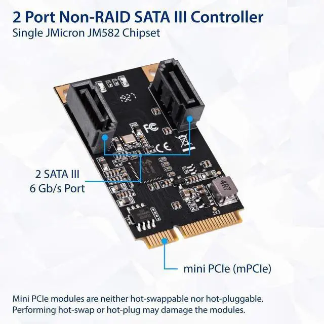 Alt view image 3 of 4 - M.2 22x42 PCIe to 2 Port SATA III Expansion Card, JMB582 Chipset, M.2 M-Key Slot SATA 3.0 Adapter SI-MPE40150