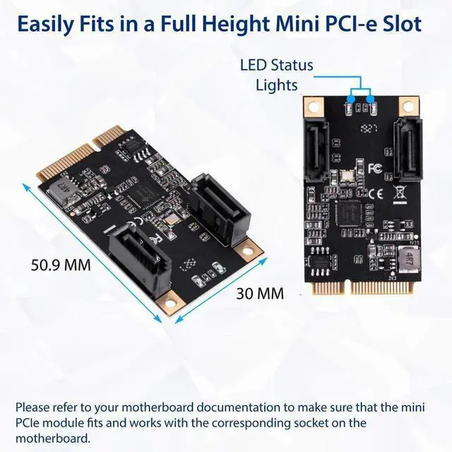 Alt view image 4 of 4 - M.2 22x42 PCIe to 2 Port SATA III Expansion Card, JMB582 Chipset, M.2 M-Key Slot SATA 3.0 Adapter SI-MPE40150