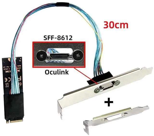 Alt view image 4 of 7 - M.2 2280 NGFF PCIe 4.0 M-Key to Oculink SFF-8612 SFF-8611 Host Cable, 30cm with Bracket for NVMe U.2 SSD and eGPU