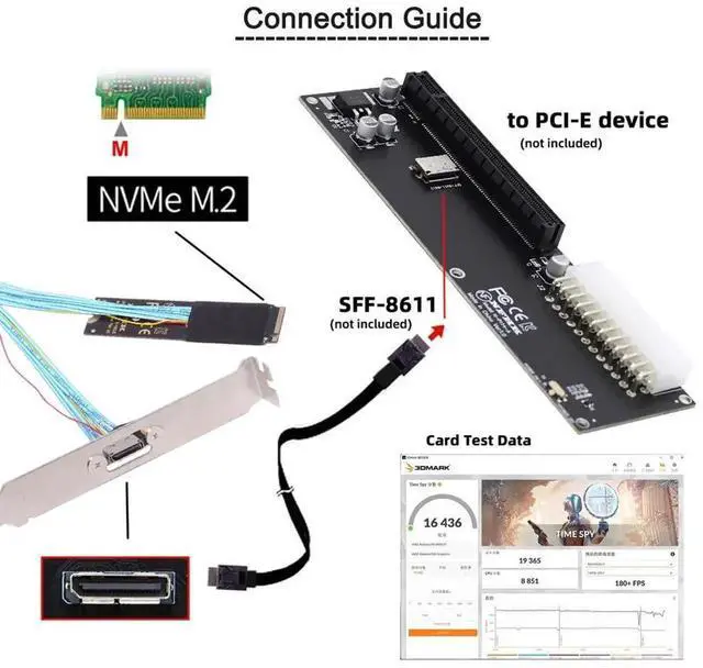 Alt view image 3 of 7 - M.2 2280 NGFF PCIe 4.0 M-Key to Oculink SFF-8612 SFF-8611 Host Cable, 30cm with Bracket for NVMe U.2 SSD and eGPU