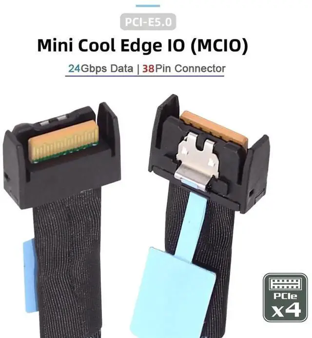Alt view image 3 of 7 - PCI-E 5.0 MCIO Mini Cool Edge IO 4i 38Pin Male to SFF-TA-1016 Extender Cable 50cm 1.6ft Server Storage Interconnect Cord