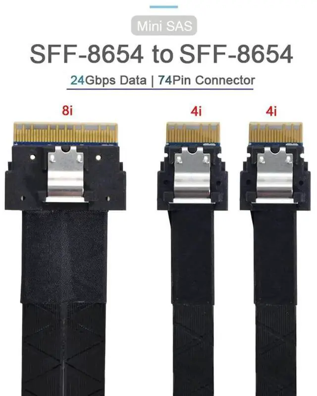 Alt view image 7 of 7 - 40cm PCI-E Ultraport Slimline SAS 4.0 SFF-8654 8i 74pin to Dual SFF-8654 4i 38Pin Server Internal Cable