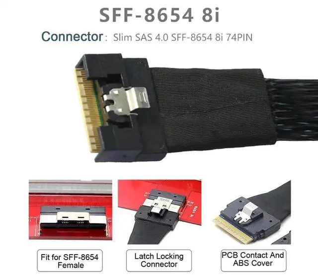 Alt view image 6 of 7 - 1.6FT Oculink SFF-8611 8i PCIe to SFF-8654 8i 8X Slimline Active Extension Cable for SSD