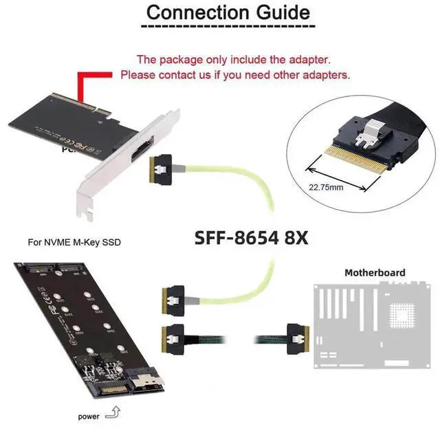 Alt view image 3 of 7 - Single External Slimline 74Pin SFF-8654 8X to PCIe 4.0 VROC RAID0 Hyper Adapter Card
