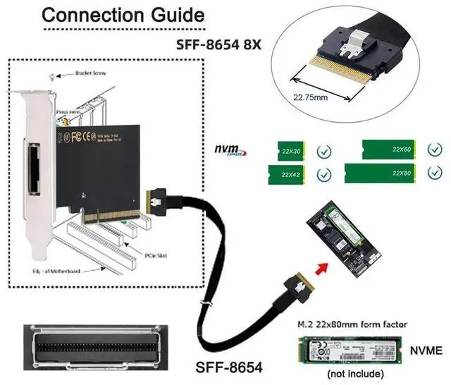 Alt view image 7 of 7 - Single External Slimline 74Pin SFF-8654 8X to PCIe 4.0 VROC RAID0 Hyper Adapter Card