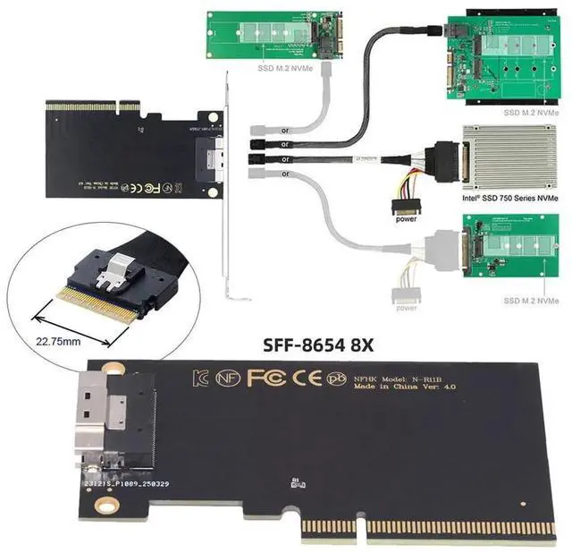 Alt view image 4 of 7 - Single External Slimline 74Pin SFF-8654 8X to PCIe 4.0 VROC RAID0 Hyper Adapter Card