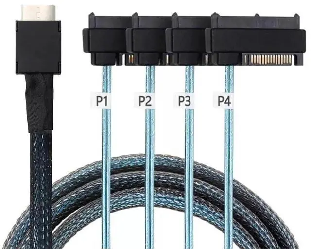 Alt view image 3 of 4 - 50CM OCuLink PCIe SFF-8611 4I to 4X SFF8482 SAS 29P with SATA 15P Power Adapter Cable
