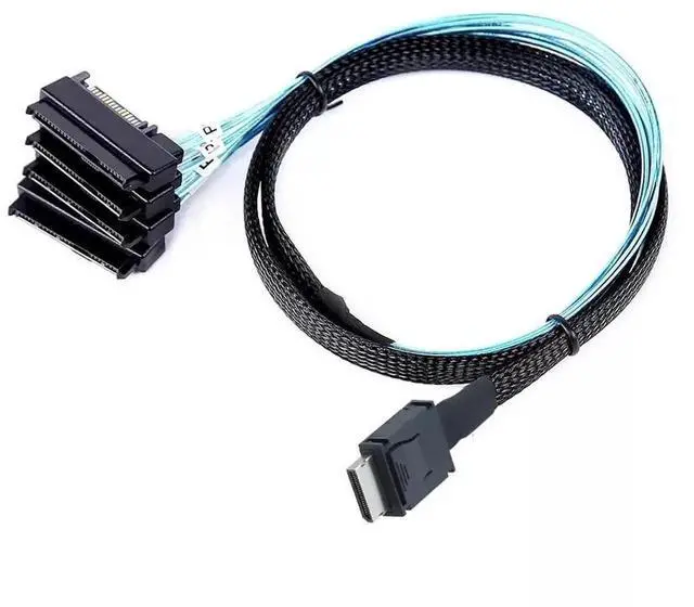 Alt view image 4 of 4 - 50CM OCuLink PCIe SFF-8611 4I to 4X SFF8482 SAS 29P with SATA 15P Power Adapter Cable