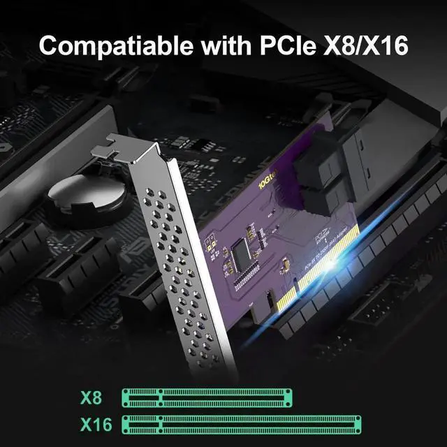 Alt view image 3 of 6 - PCIe 3.0 x8 to Dual SFF-8643 U.2 NVMe Adapter Card, Supports 2 U.2 SSDs with Bifurcation, Compatible Windows Linux ESXi for RAID Server Storage Upgrade