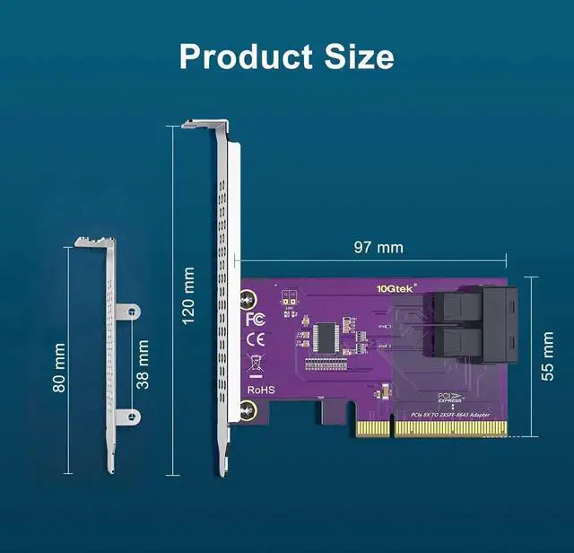 Alt view image 2 of 6 - PCIe 3.0 x8 to Dual SFF-8643 U.2 NVMe Adapter Card, Supports 2 U.2 SSDs with Bifurcation, Compatible Windows Linux ESXi for RAID Server Storage Upgrade