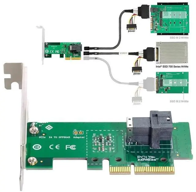 Alt view image 6 of 7 - PCI-E 3.0 4.0 to SFF-8643 Adapter Card U.2 SFF-8639 NVMe SSD Cable for Desktop Server Mainboard