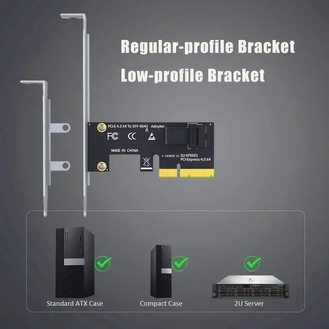 Alt view image 3 of 7 - SF01 SFF-8643 Mini-SAS HD to PCIe 4.0 X4 Adapter Card with Regular and Low Profile Bracket